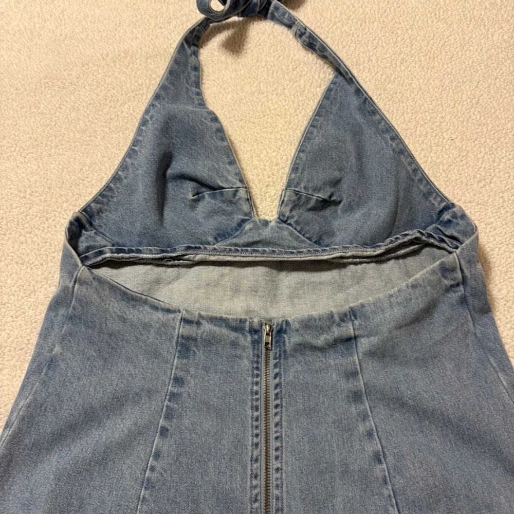 Free People Trevi Denim Halter Mini Dress in Celestial Light Blue Jean - Picture 11 of 16